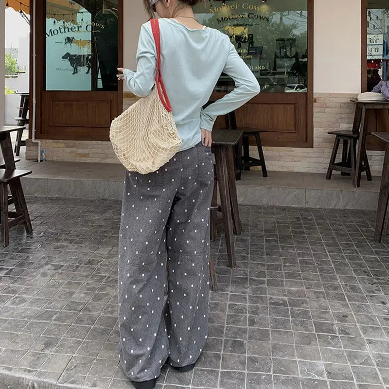 2025 Summer Hot Retro Internet Celebrity Korean New Straight Tube Loose Wave Embroidery Casual Pants Trend