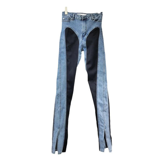 Women's Denim Pants Contrast Color Slim Split Patchwork High Quality Thin Pencil Pants Autumn New Fashion