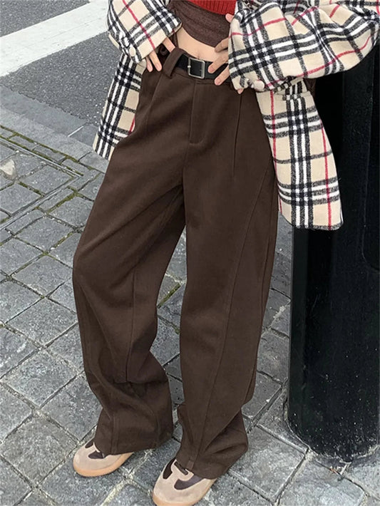 Chic Solid New Winter Pants Women Thicken Warm 2024 Work Wear Loose High Waist Straight All Match Streetwear Daily