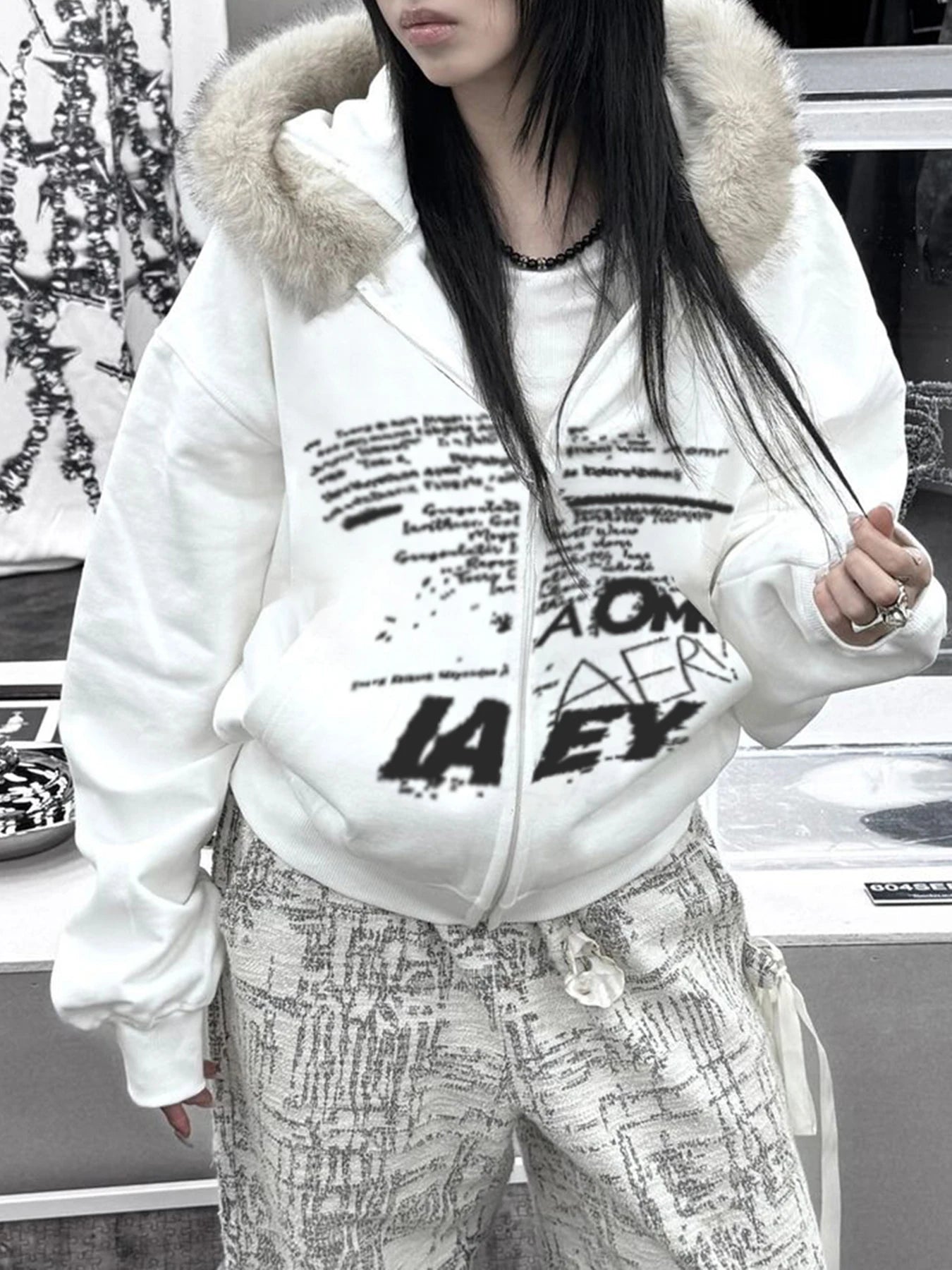 Y2k Letter Prints Women Hoodies Faux Collar Hooded s Autumn Winter Trendy Clothes Korean Style Coat