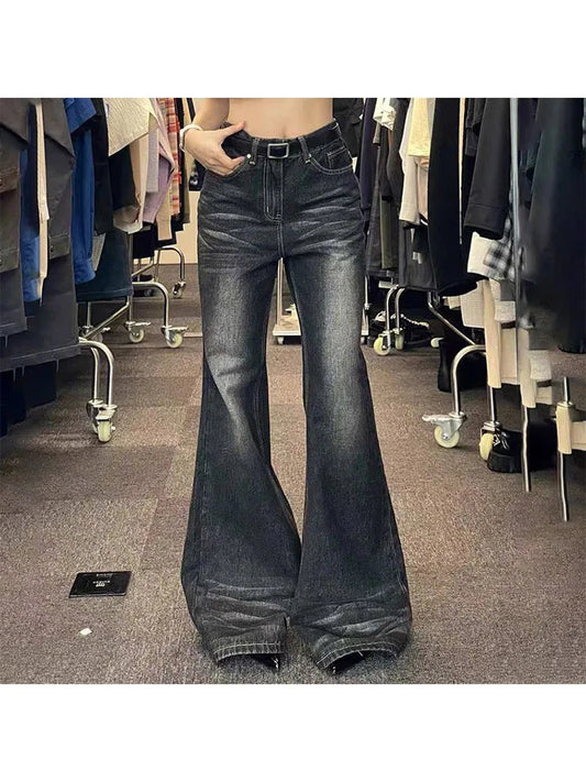 Woman Low Waist Jeans Wide Leg Denim Zipper Pants Classical Trousers Korean Cargo Allmatch Pants Design Bell Gyaru Bottoms