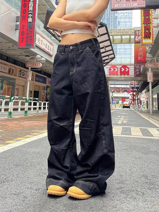 Y2k Denim Low Waist Jeans Women Harajuku Wide Leg Baggy Pants High Street Oversize American Retro Cargo Trousers Grunge