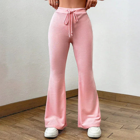 Winter Pink High Waist Wideleg Pants Casual Loose For Women  Drawstring Long Pants Y2k Street Straightleg Pants