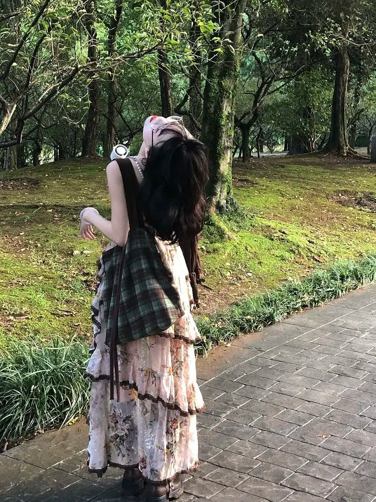 Wild Rose Bohemian Style Vintage Print Irregular Camisole Dress+Flare Sleeve Cardigan Dresses Set Two Piece Sets Women Outfits