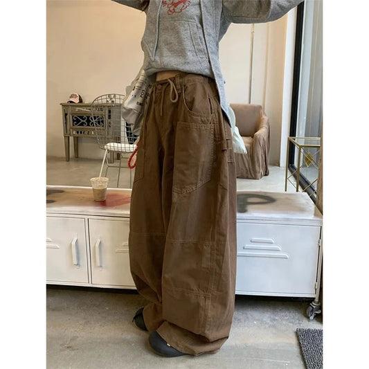 Y2K 2000S Cargo Jeans Women Vintage Streetwear Oversized Wide Leg Denim Pants Harajuku Korean High Waist Baggy Straight Trousers