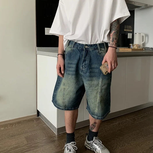 Vintage Washed Denim Shorts for Women 2024 Summer New Loose Wide Leg Jeans Y2k EGirl High Waist Straight Fivepoint Pants