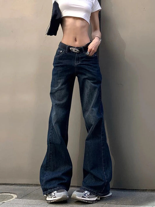  Women Classical Gyaru Japanese Jeans Harajuku Y2K Streetwear Low Rise Flare Denim Pants 2000s Vintage BellBottom Trousers Kpop