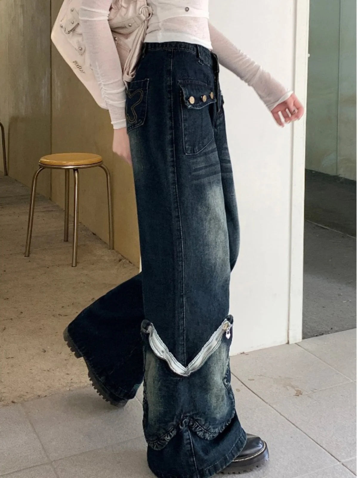 Women's Blue Baggy Jeans Aesthetic Vintage Oversize Cowboy Pants Harajuku Straight Denim Trousers Y2k 2000s Trashy Clothes 2024