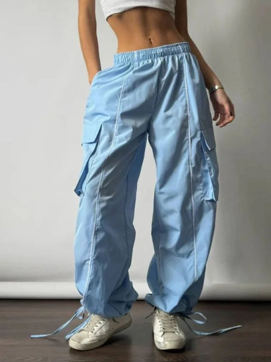 Y2k Aesthetic Streetwear Cargo Pants Women American Retro Harajuku Casual Solid Baggy Trousers Oversized Sweatpants