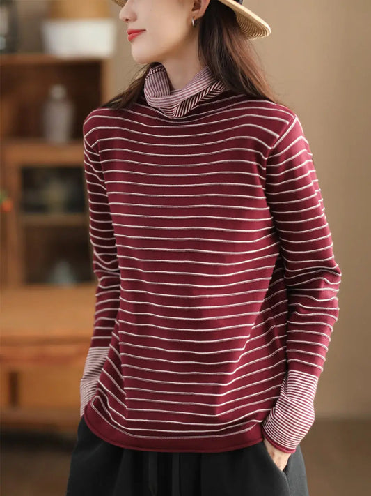 Women Spliced Turtleneck Warm Sweatshirt