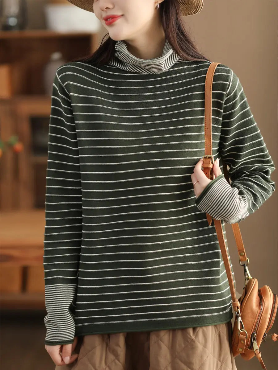 Women Spliced Turtleneck Warm Sweatshirt