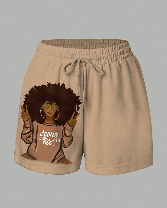 100% Cotton Jesus Walks with Me Summer Sweat Shorts