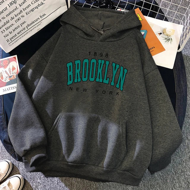 1898 Brooklyn New York Printed Women Hoodies Fashion Fleece Hoody Creativity Pullover Clothing Street Loose Sweatshirts Women&#8217;S