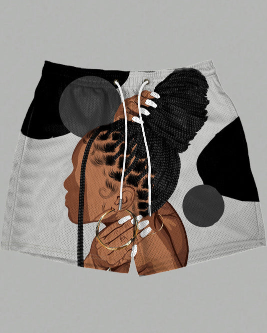 Brown Braids Women Mesh Shorts