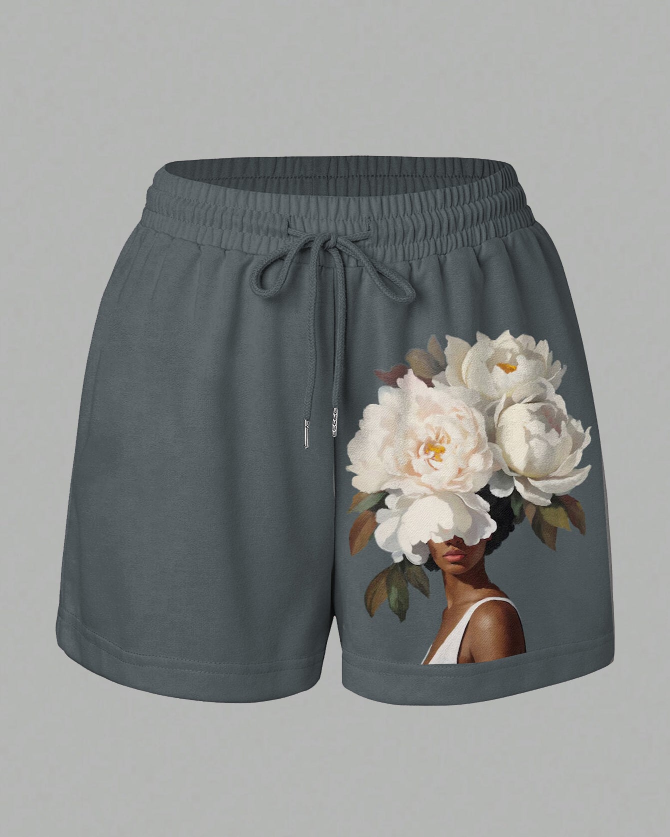 100% Cotton Flowers Black Women Art Summer Sweat Shorts