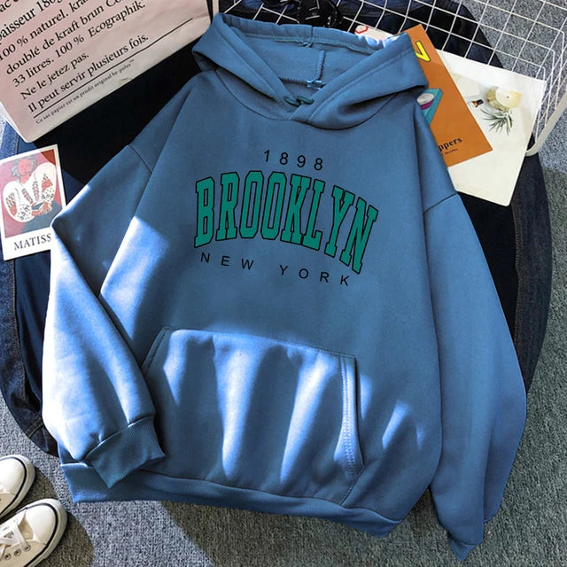 1898 Brooklyn New York Printed Women Hoodies Fashion Fleece Hoody Creativity Pullover Clothing Street Loose Sweatshirts Women&#8217;S