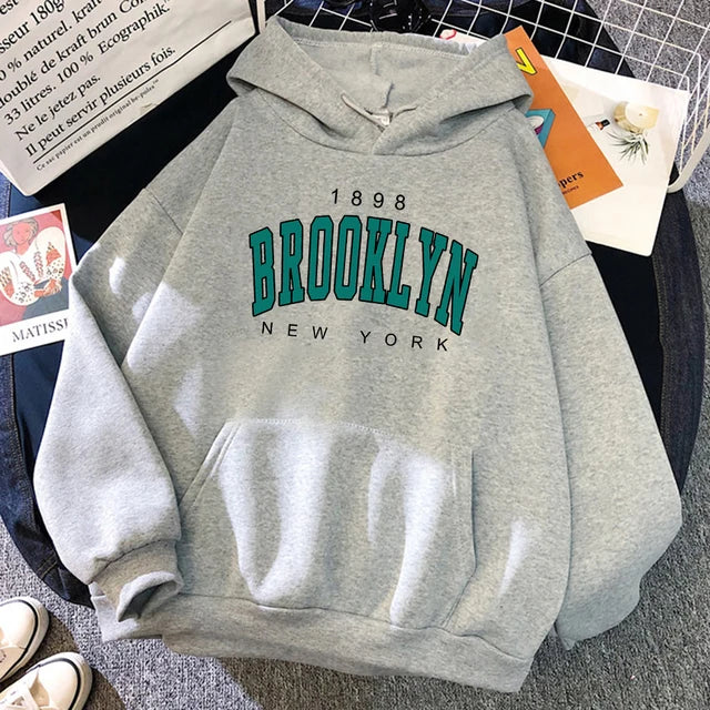 1898 Brooklyn New York Printed Women Hoodies Fashion Fleece Hoody Creativity Pullover Clothing Street Loose Sweatshirts Women&#8217;S
