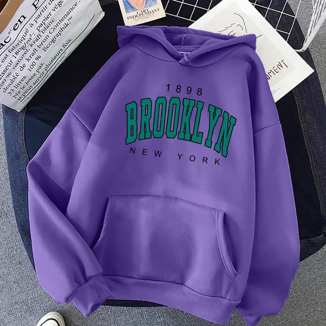 1898 Brooklyn New York Printed Women Hoodies Fashion Fleece Hoody Creativity Pullover Clothing Street Loose Sweatshirts Women&#8217;S