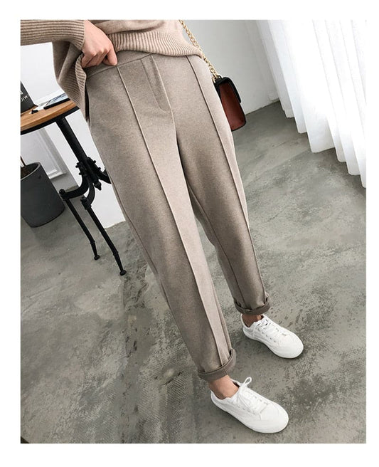 Winter Thicken Women Pencil Pants Plus Size Wool Pants Female Autumn High Waist Loose Trousers Capris Good Fabric